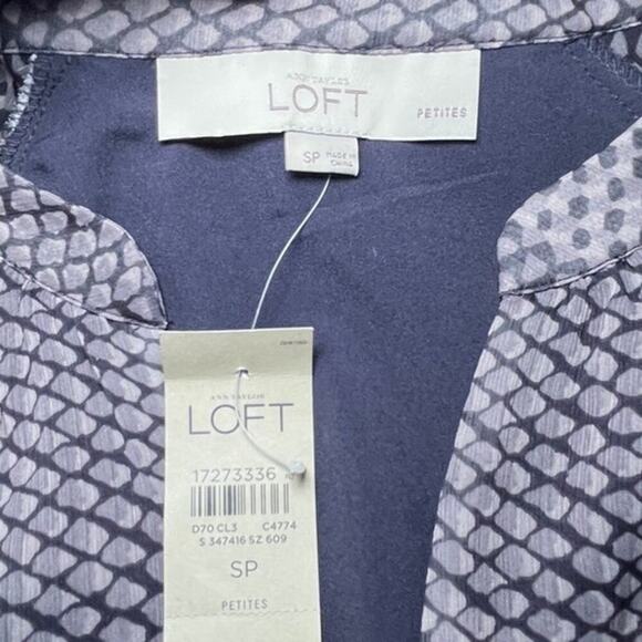 Loft Petite Dress Small Gray Black Dot‎ Print Belted V Neck Long Sleeve Work - Picture 7 of 12